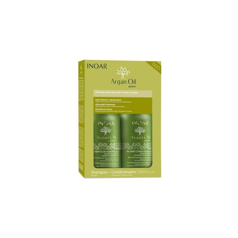 Inoar argan oil duo pack, szampon + odżywka wygładzająca, 2x250ml